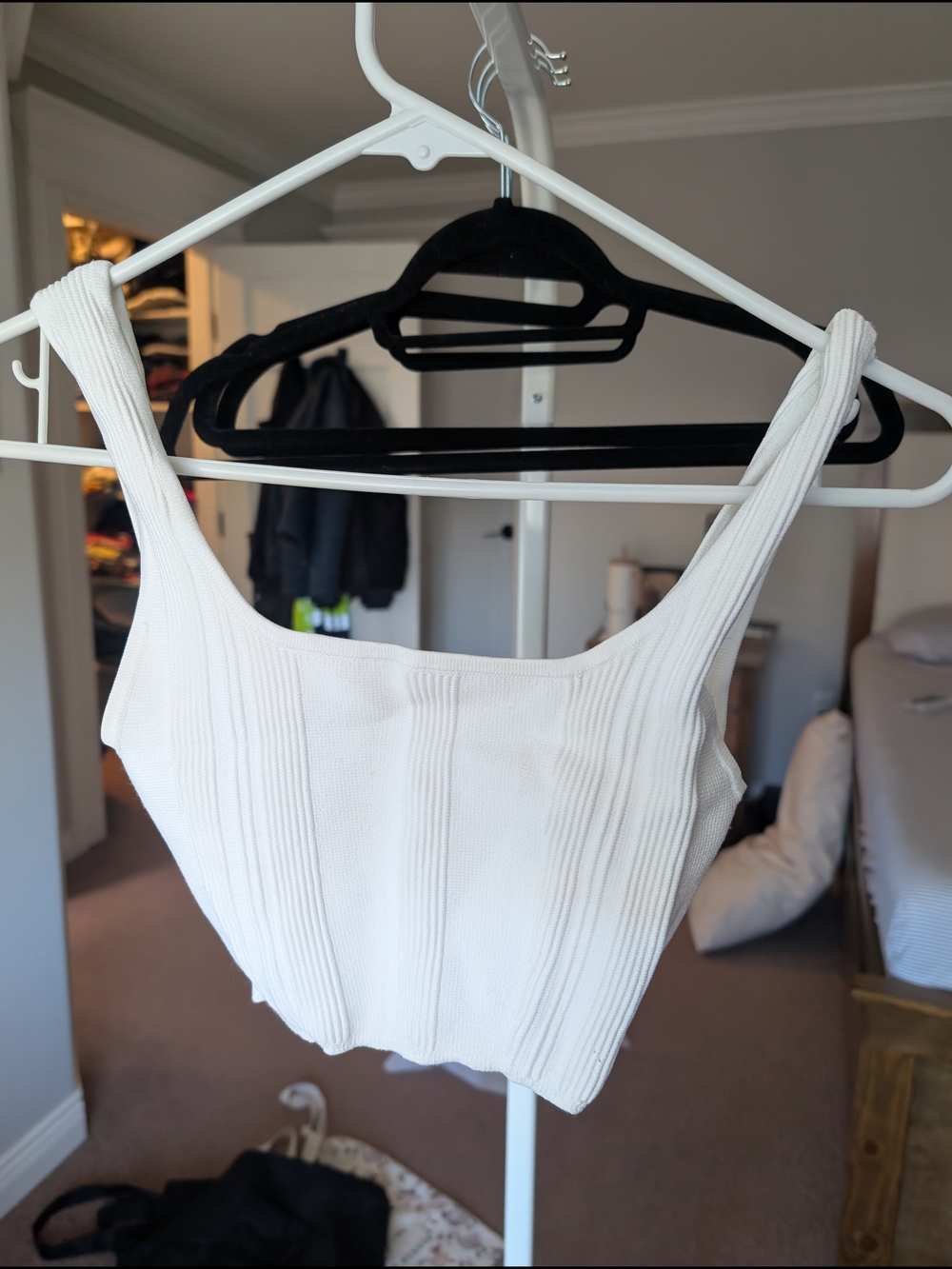 Babaton Cream Ribbed Square-Neck Crop Tank